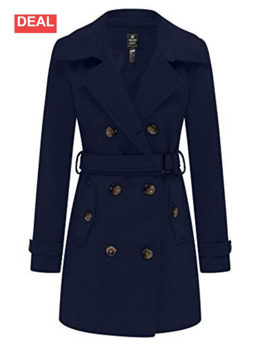 Double Breasted Pea Coat Winter Mid-Long Trench Coat Wool Blend